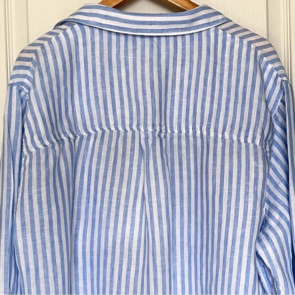 H&M 100% Linen Striped Button Down Shirt XXL Coastal Grandma Oversized Vacation - Picture 6 of 15